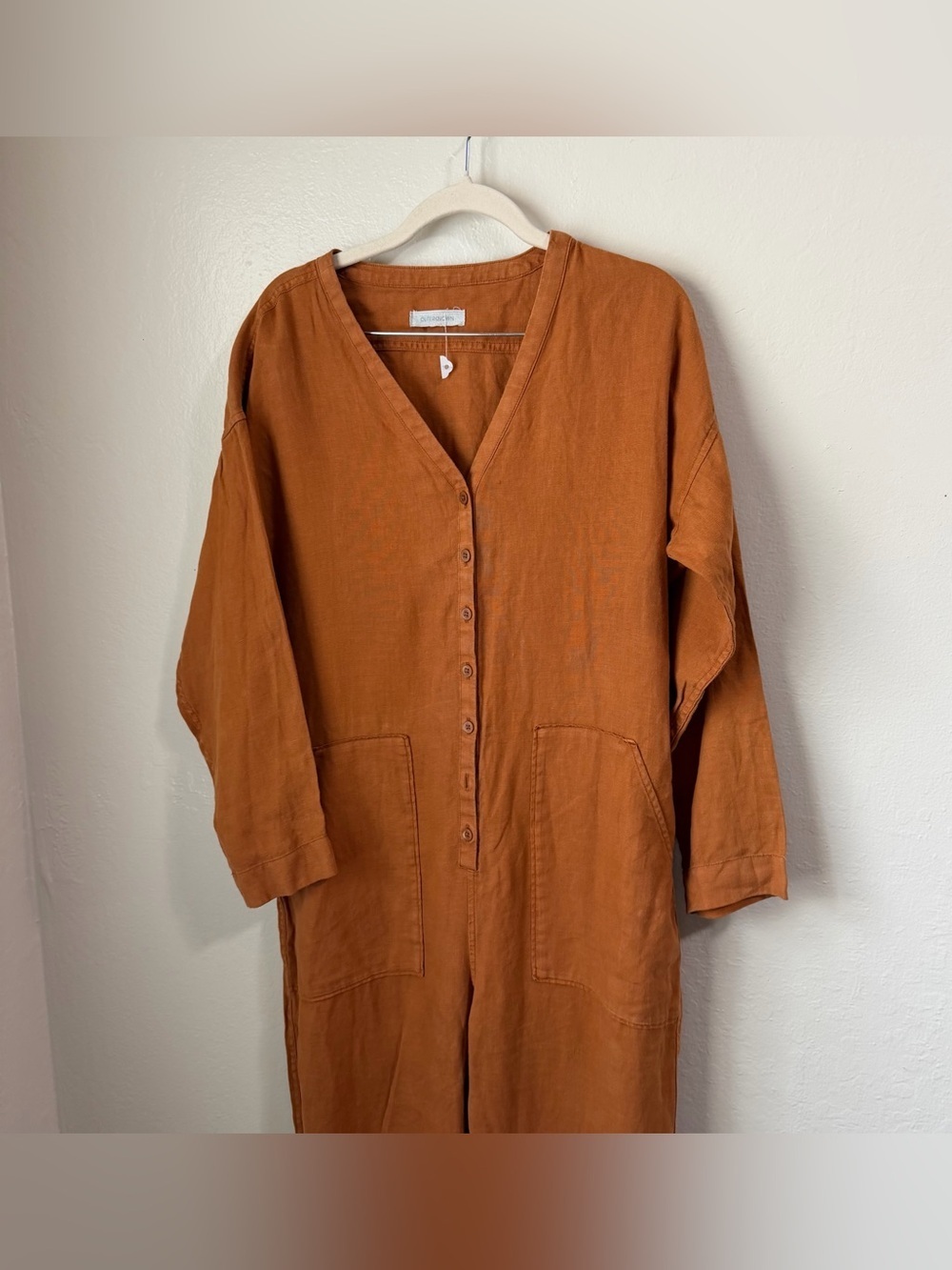 Outerknown Retrograde Linen Jumpsuit Rustic Orange Boho Utility Coveralls XS - Picture 4 of 14